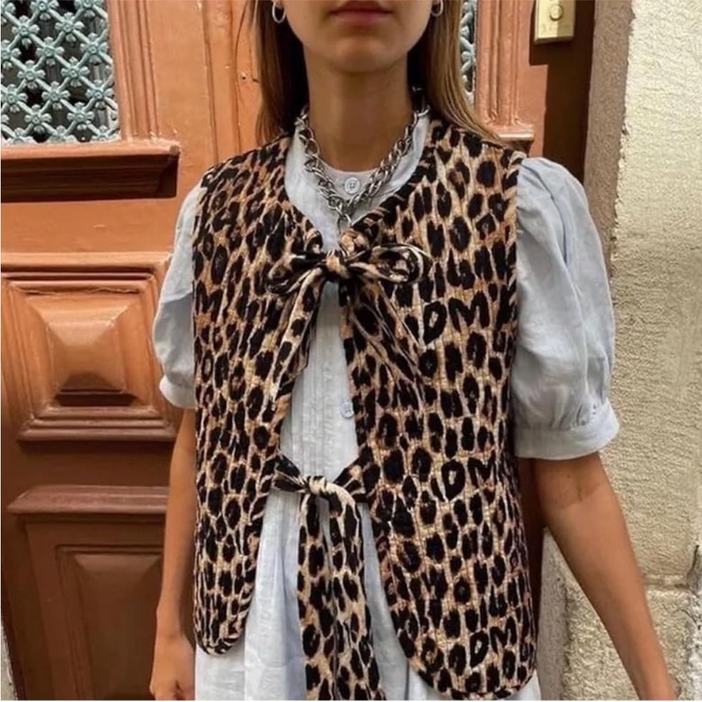 Damson Madder X Free People Tilly Gilet Quilted Vest in Leopard
